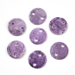 Средний Фиолетовый Окрашенные распылением натуральные подвески с соединителем оболочки Capiz, ссылки на диски, средне фиолетовый, 11~11.5x0.5~1.5 мм, отверстие : 1.2~1.6 мм