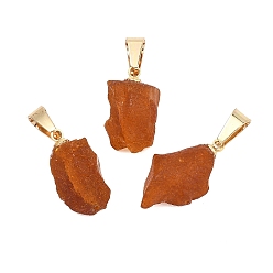 Шоколадный Необработанные натуральные янтарные подвески, подвески-шармы Nuggets с защелками из нержавеющей стали, золотые, цвет шоколада, 17.5~21.5x10~12x7~8 мм, отверстие : 6x3 мм