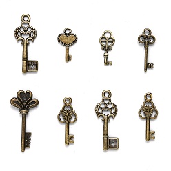 Antique Bronze Tibetan Style Alloy Key Pendants, Antique Bronze, 16~30x16~30x3~4mm, Hole: 1mm