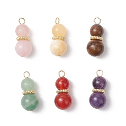 Смешанные камни 6 шт. 6 стили подвески из натурального зеленого авантюрина, сердолика, розового кварца, желтого нефрита, аметиста и тыквы с тигровым глазом, с петлями из сплава, золотые, смешанные окрашенные и неокрашенные, 23x10 мм, отверстие : 3 мм, 1 шт / стиль