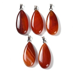 Red Agate Natural Red Agate Pendants, with 304 Stainless Steel Snap on Bails, Teardrop Charm, Dyed & Heated, 44x20x9mm, Hole: 7x4mm