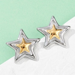 Золотой & Цвет Нержавеющей Стали 304 из нержавеющей стали серьги, двухцветная звезда, золотые и нержавеющая сталь цвет, 28.5x30 мм