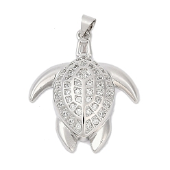 Платина Латунные микро проложить кубического циркония подвески, без кадмия и без свинца, прелести морской черепахи, платина, 35x28x7 мм, отверстие : 4.5x2.7 мм
