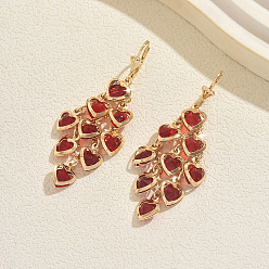 Красный Серьги-кольца с кисточками в форме сердца из латуни, золотые, красные, 69x29 мм