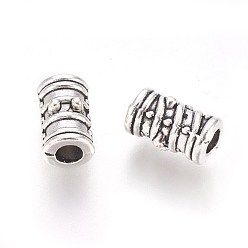 Antique Silver Tibetan Style Alloy Beads, Grooved Beads, Column, Cadmium Free & Nickel Free & Lead Free, Antique Silver, 9x5.5mm, Hole: 3mm