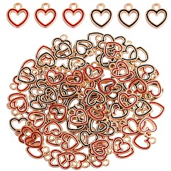 Mixed Color 100Pcs 2 Colors Alloy Enamel Charms, Heart, Light Gold, Mixed Color, 12x10.5x2mm, Hole: 2mm, 50pcs/color