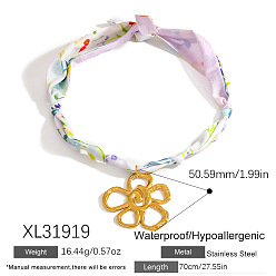 Цветок 304 ожерелья-шарфы с подвесками из нержавеющей стали, золотые, цветок, 27.56 дюйм (70 см), Кулон : 50.59 мм