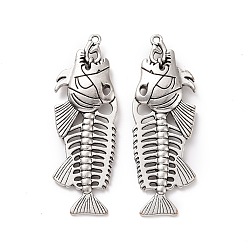 Antique Silver Tibetan Style Alloy Big Pendants, Fishbone Charm, Antique Silver, 68.5x23.5x7mm, Hole: 2.5mm