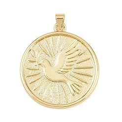 Pigeon Латунные подвески, плоские круглые подвески, стойки покрытие, долговечный, без кадмия и без свинца, реальный 18 k позолоченный, голубь, 33x30x3 мм, отверстие : 3x3 мм