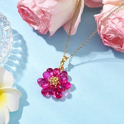 Фуксиновый Ожерелья с подвесками из стеклянных бусинок ручной работы в виде цветка, 304 ювелирные изделия из троса из нержавеющей стали для женщин, золотые, красно-фиолетовые, 13.86 дюйм (35.2 см)