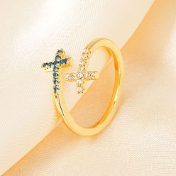 Синий Латунные микро проложить манжеты кольца кубического циркония, крестовые кольца для женщин, синие, размер США 12 3/4 (22 мм)