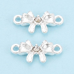 Серебро Подвески-бантики из сплава с кристаллами и стразами, стойки покрытие, без кадмия, без никеля и без свинца, серебряные, 8x17x3 мм, отверстие : 1.5~1.6 мм