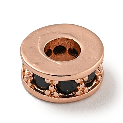 Розовое Золото Латунь микропаве черный кубический цирконий, плоско-круглые, розовое золото , 7x2.5 мм, отверстие : 3 мм