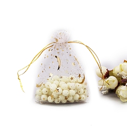 Белый Сумки для хранения подарков из органзы с золотым тиснением и звездами, прямоугольные, белые, 12x9 см