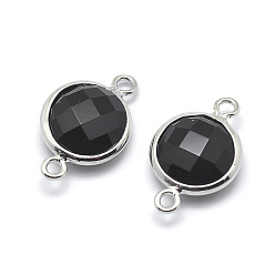 Черный Соединители латунные звенья, С граненым стеклом, плоско-круглые, без свинца и без кадмия, платина, чёрные, 14x9x3.5 мм, отверстие : 1 мм