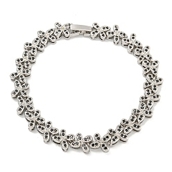 Черный Браслеты с звеньями-бабочкой из латуни и циркония для женщин для женщин, долговечный, платина, чёрные, 7-3/8 дюйм (18.6 см)