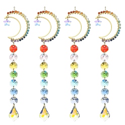 Moon Glass Teardrop Pendant Decorations, Hanging Suncatchers, with Octagon Glass Link and Natural Gemstone, for Home Decorations, Moon, 263mm