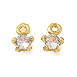 Настоящее золото 18K Покрытие стойки латунь микропаве прозрачные кубические циркониевые подвески, долговечный, без кадмия и без свинца, звезда, реальный 18 k позолоченный, 6x4x2.5 мм, отверстие : 1 мм