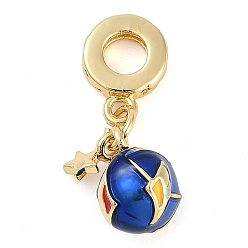 Синий Стойка покрытие латунь эмаль спортивные европейские подвески, подвески спортивные мячи с большими отверстиями, реальный 18 k позолоченный, долговечный, без кадмия и без свинца, синие, 24 мм, отверстие : 4.5 мм, Кулон : 7~11.5x4~8x1~8 мм