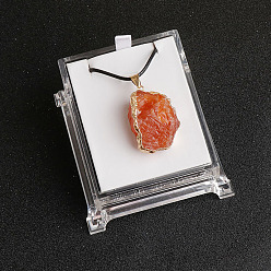 Красный Агат Подвеска из необработанного натурального сердолика с гальваническим покрытием, ожерелье на черном вощеном шнуре, золотые, 17.72 дюйм (45 см)