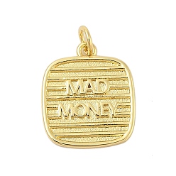 Rectangle Настоящие 18k позолоченные латунные подвески для стойки, долговечный, без свинца и без кадмия, прямоугольник амулеты, 18x15.5x2 мм, отверстие : 3 мм