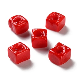 Красный Бусины лэмпворк , квадратный, красные, 9.5~11.5x10~12x8~8.5 мм, отверстие : 3.5~4 мм