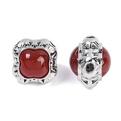 Красный Агат Латунные бусины из натурального сердолика (окрашенные и нагретые), квадратный, платина, 13x13x12.5 мм, отверстие : 2.3 мм