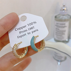 Настоящее золото 14K Латунные серьги-кольца из прозрачного кубического циркония, с эмалью, кольцо, реальный 14 k позолоченный, 17x6 мм