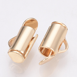 Light Gold Brass Slide On End Clasp Tubes, Slider End Caps, Light Gold, 6x6x4mm, Hole: 1x2mm, Inner Diameter: 3mm
