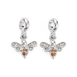 Солнце Европейские подвески из сплава с покрытием для стойки, со стразами, бусины с большим отверстием, без кадмия, без никеля и без свинца, пчела, платина, солнце, 25 мм, отверстие : 5 мм, Пчела: 15x15.5x3 мм