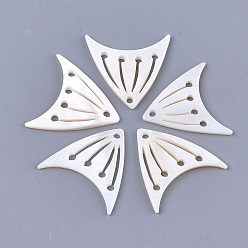 Seashell Color Freshwater Shell Pendants, Tropical Fish, Seashell Color, 24~26x25~27x2mm, Hole: 2mm