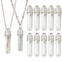 Silver 12Pcs 2 Style Clear Glass Tube Wish Bottle Pendants, with Alloy Cap and Rubber, Silver, 29.5~32x7mm, Hole: 2.1mm, 6Pcs/style