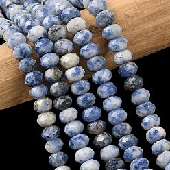 (306FM) Жонкиль матовый с лаймовой подкладкой Натуральные голубые пятна нитей яшмы, граненые, рондель, 5.5~6.5x4.5 мм, отверстие : 1 мм, около 91~94 шт / нитка, 15.35'' (39 см) ~ 15.43'' (39.2 см)