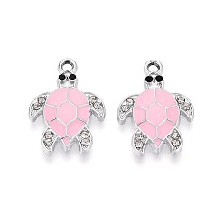 Pink Rhinestone сплава и эмали подвески, черепаха, платина, розовые, 21x15x2.2 мм, отверстие : 1.6 мм