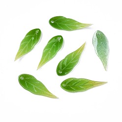 Green Plastic Pendants, Leaf, Green, 26.5x8.5x2mm, Hole: 1mm