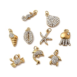 Mixed Shapes 304 из нержавеющей стали горный хрусталь подвески, океан коллекция подвески, ионное покрытие (ip), реальный 18 k позолоченный, с целью перехода в кольце, разнообразные, 9~15x5.5~12.5x2.5~4 мм, отверстие : 2.4 мм