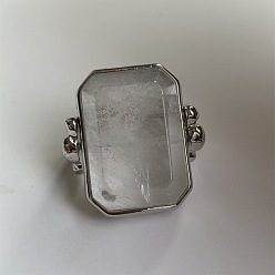 Серебро Кольца из сплава и кварцевого кристалла, прямоугольные, серебряные, размер США 12 1/4 (21.5 мм)