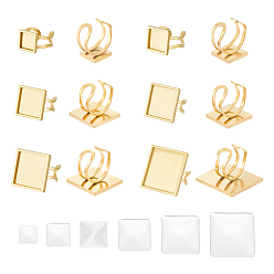 Золотой 201 настройки кольца манжеты из нержавеющей стали, лазерная резка, полупрозрачные квадратных кабошоны, золотые, лоток : 10~25x10~25 мм, Размер США 7 1/4~Размер США 8