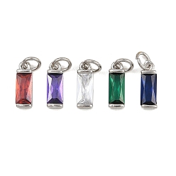 Платина Латунь с кубическим цирконием подвеской, прямоугольник амулеты, с целью перехода в кольце, стойки покрытие, долговечный, без свинца и без кадмия, платина, 12x4x3.5 мм, отверстие : 3.5 мм