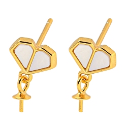 Настоящее золото 18K 925 поиск сережек-пусетов из стерлингового серебра, с ракушкой и булавкой из стерлингового серебра 925, сердце, реальный 18 k позолоченный, 13x8 мм, штифты : 11x1 мм