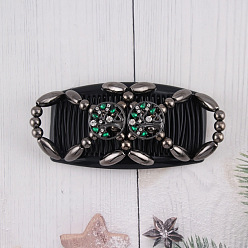 Черный Устройство для изготовления деревянных булочек для волос, расческа для волос, с пластиковой бусиной и стразами, чёрные, 75x107 мм