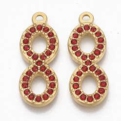 Светло-сиамский Золотой тон 304 подвески из нержавеющей стали, со стразами, бесконечность, Light Siam, 26.5x10x2 мм, отверстие : 1.6 мм