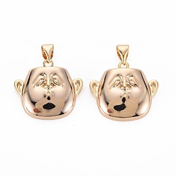 Real 18K Gold Plated Brass Pendants, Nickel Free, with Brass Snap On Bails, Face, Real 18K Gold Plated, 18x20x5mm, Hole: 4.5x3mm