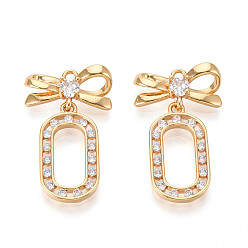 Настоящее золото 18K Латунные микро проложить кубического циркония подвески, бант и овал, реальный 18 k позолоченный, 26x15.5x4.5 мм, отверстие : 1.5 мм