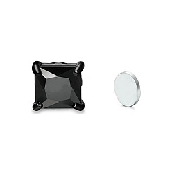 Черный Магнитные клипсы с квадратным кубическим цирконием, серьги из нержавеющей стали и 316 нержавеющей стали без пирсинга, чёрные, 7x7x6 мм