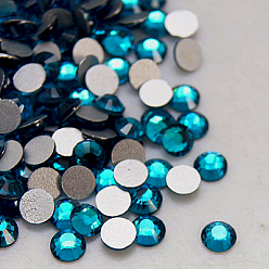 Blue Zircon Glass Flat Back Rhinestone, Grade A, Back Plated, Faceted, Half Round, Blue Zircon, 3.8~4mm, about 1440pcs/bag