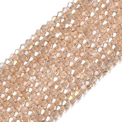 Бежевый Стеклянные бусины, с покрытием AB цвета, граненые, двухконусные, бежевые, 2.9~3.3x2 мм, отверстие : 0.5 мм, около 135~140 шт / нитка, 38~40 см