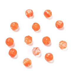 Orange rot Tschechische Glasperlen, mit Goldwäsche, Kürbis / runde Melone, orange rot, 8 mm, Loch: 0.8 mm, ca. 140 Stk. / Beutel, 95~100 g / Beutel