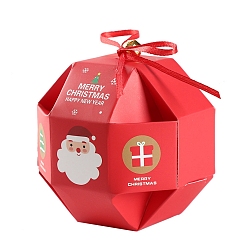 Red 10Pcs Polygon Paper Bakery Boxes, with Bell and Ribbon, Christmas Theme Gift Box, for Mini Cake, Cupcake, Cookie Packing, Red, 100x100mm
