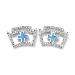 Real Platinum Plated Eco-friendly Brass Micro Pave Clear Cubic Zirconia Pendants, with Synthetic Opal, Long-Lasting Plated, Medicine Chest, Real Platinum Plated, 15x21x3mm, Hole: 1.2mm